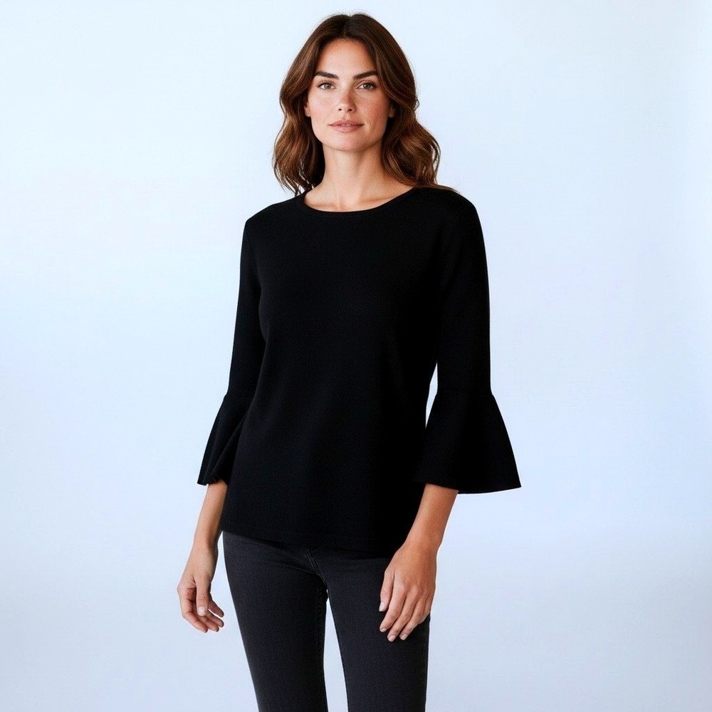 Green Envelope Los Angeles Medium Black 3/4 Bell Sleeve‎ Back Zipper Blouse
